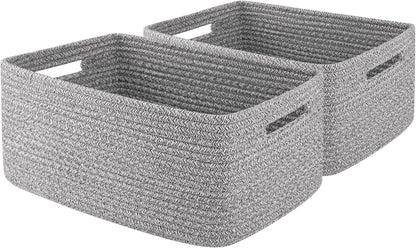 OIAHOMY Storage Basket for Shelves, Closet Cube Storage Bins Baskets for Clothes Blanket Towels, Baby Nursery, Toy Baskets Box, Woven Rope Basket, 15.75*11.81*7.09 IN, 2 Packs Grey