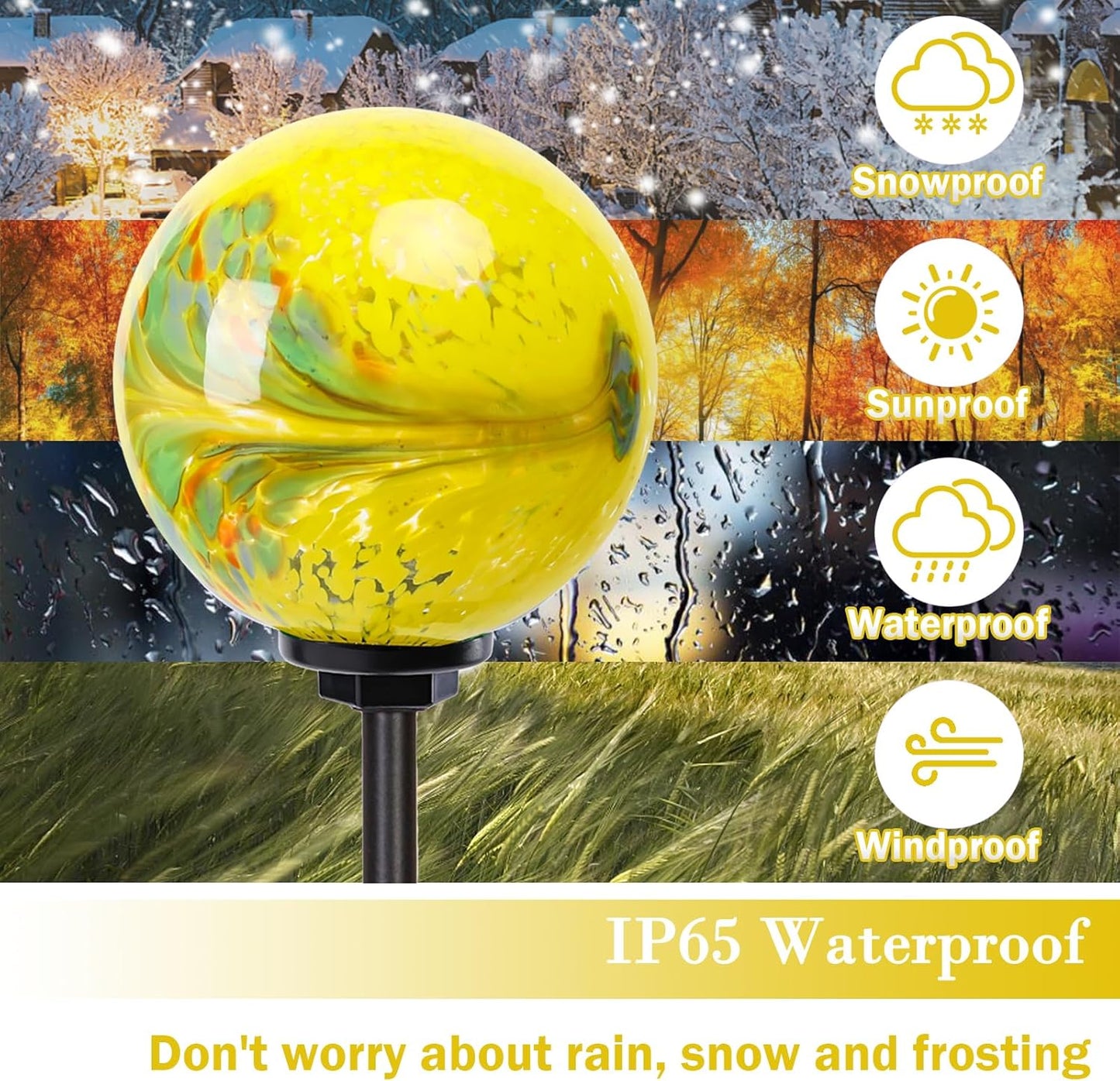 Solar Lights Outdoor Decorative Solar Outdoor Decorative Glass Ball Stakes Waterproof Garden Stake Glass LED Garden Globe Lights for Pathway Yard Lawn Decoration Yellow