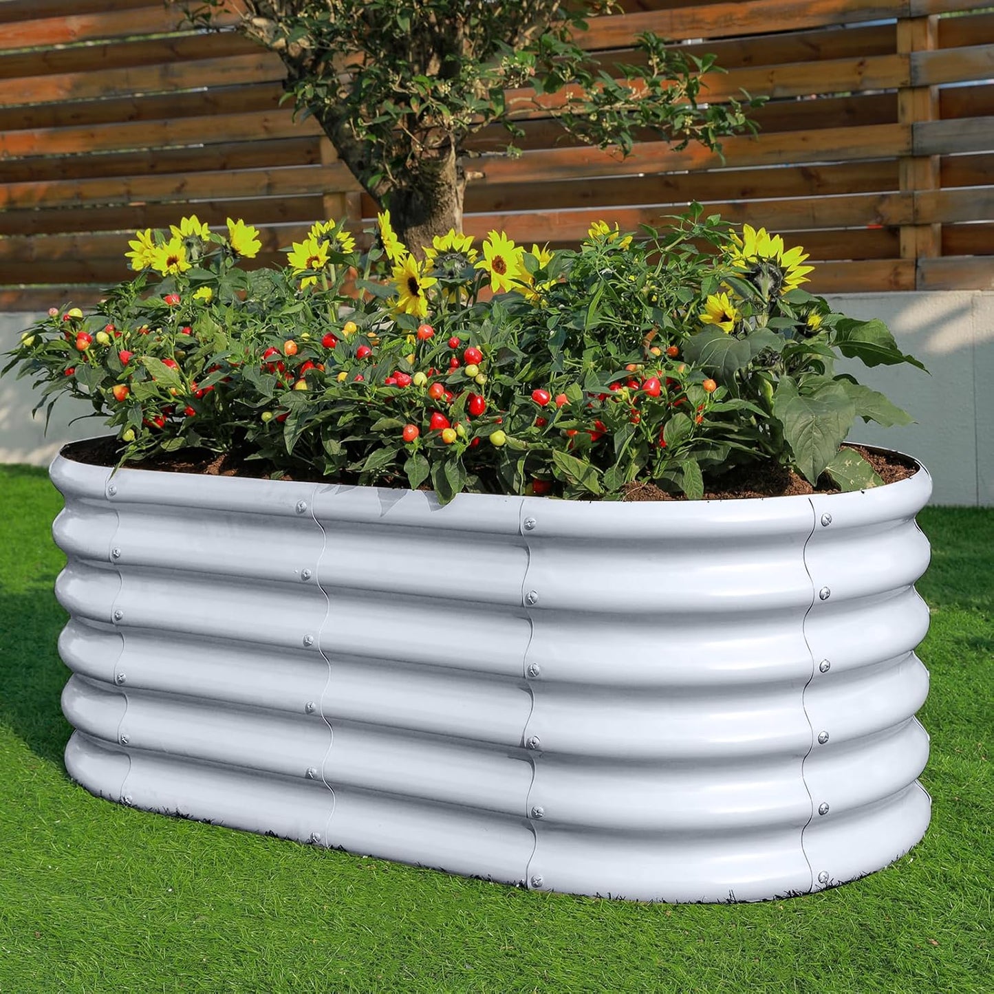 Land Guard 18“ Tall 4×2ft Galvanized Raised Garden Bed Kit, Galvanized Planter Garden Boxes Outdoor, Oval Large Metal Raised Garden Bed for Vegetables……… (Modern Gray, 4×2×1.5ft)