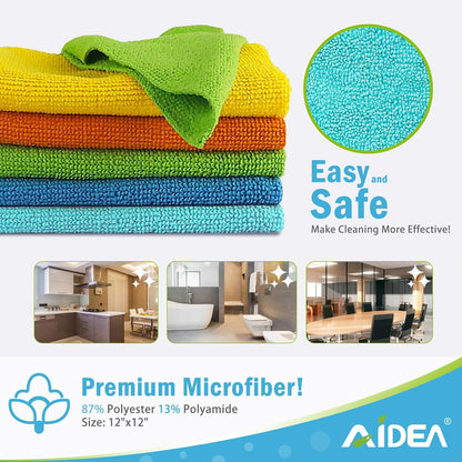 AIDEA Microfiber Cleaning Cloth 100PK, Soft Absorbent Rags, Microfiber Towels for Cars, Kitchen Towels, Dusting Cloth for Home, Window, Cleaning Supplies,12"×12"