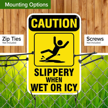 Caution Slippery When Wet Sign or ICY Sign, 12"x18" Polyethylene, Indoor/Outdoor Use, USA MADE By My Sign Center