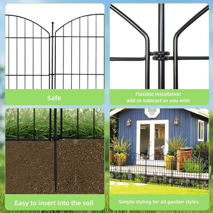 Decorative Garden Fence 24in (H) x10ft (L), 5 Pack No Dig Fence Animal Barrier for Dog, Arched Flower Bed Edging, Wire Border Panel Fencing for Yard Patio Outdoor Decor