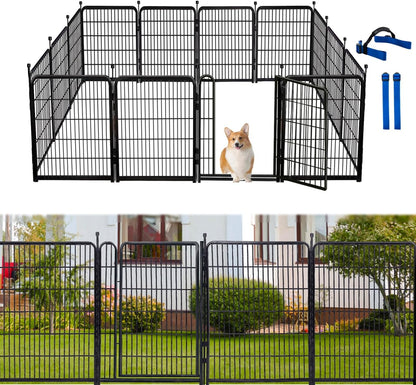 Tall Garden Fence Animal Barrier, 54 in(H) Dog Fences for The Yard, 10 Panels Total 22.1 Ft(L) Garden Edging Fence, 21 in Wide Low Threshold Gate, Temporary Fences for Dogs Outdoor