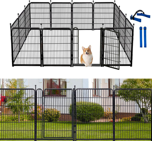 Tall Garden Fences and Borders for Dogs, 48 inch High Garden Fence, 12 Panels Total 26.6 Ft, 21 in Wide Low Threshold Gate. Modular Fencing, Dog Fence Outdoor for Yard. Rabbit Fences