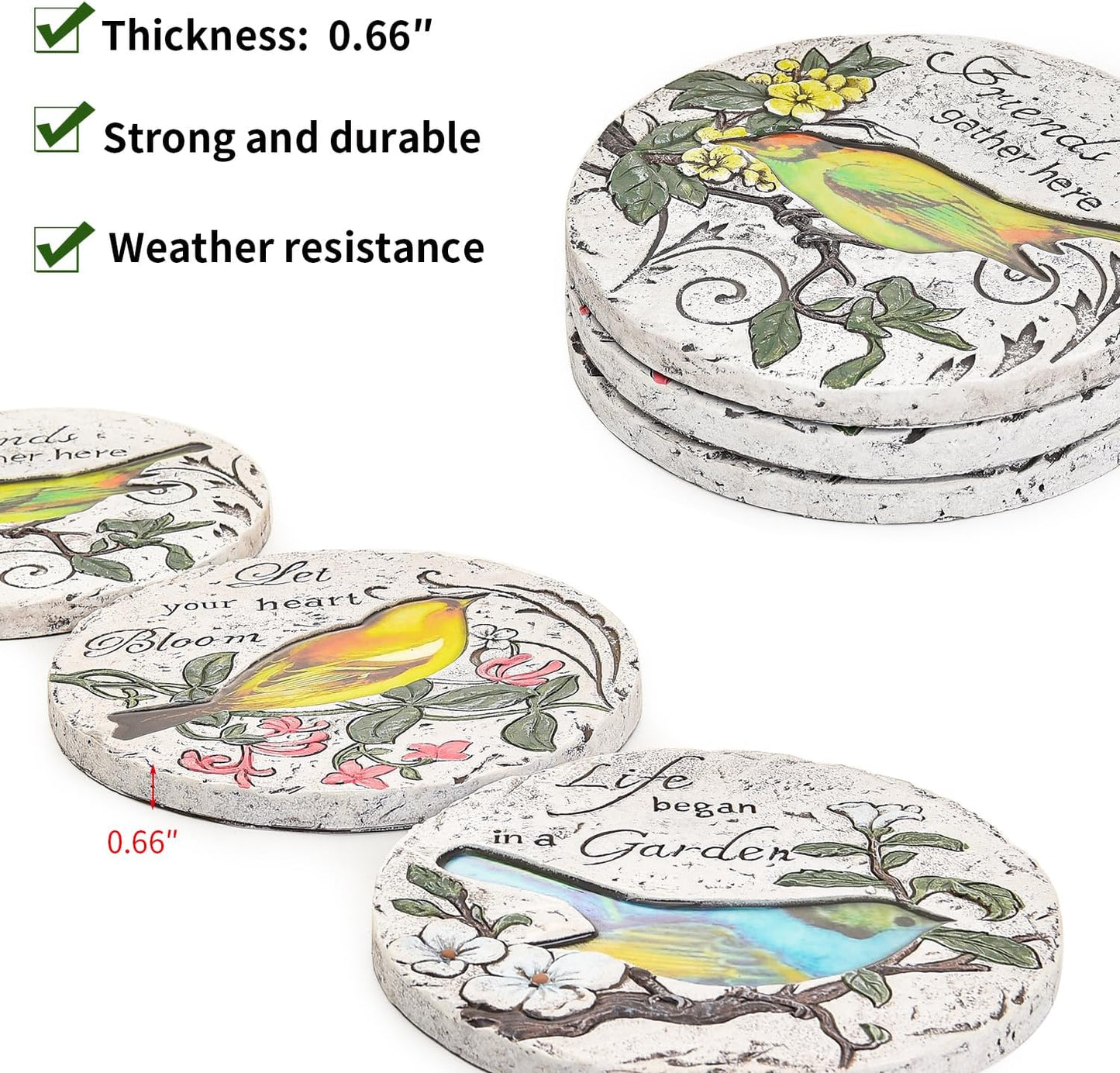 Sungmor 3PC Pretty Garden Stepping Stones, 9.5" Large Concrete Decorative Stones with Beautiful Pattern, Unique Outdoor Lawn Accents, Yard Walkway Flower Bed Wall Shelf Welcome Friends Decorations