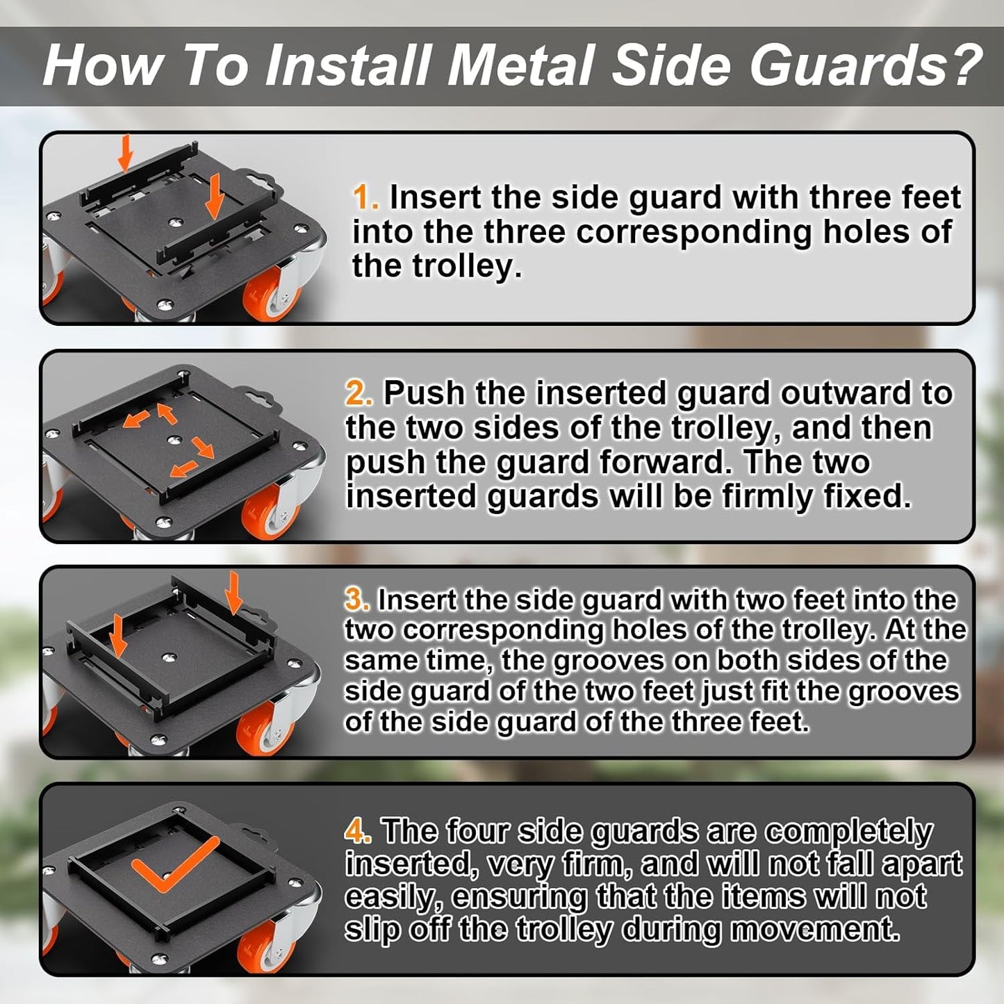 Furniture Dolly 5 Wheels Heavy Duty with Removable Side Guards,3307 Lbs Capacity,360° Rotating Wheels & Side Brake,Furniture Movers Lifter Tool with Wheels for Appliances,Sofas,Beds,Pianos