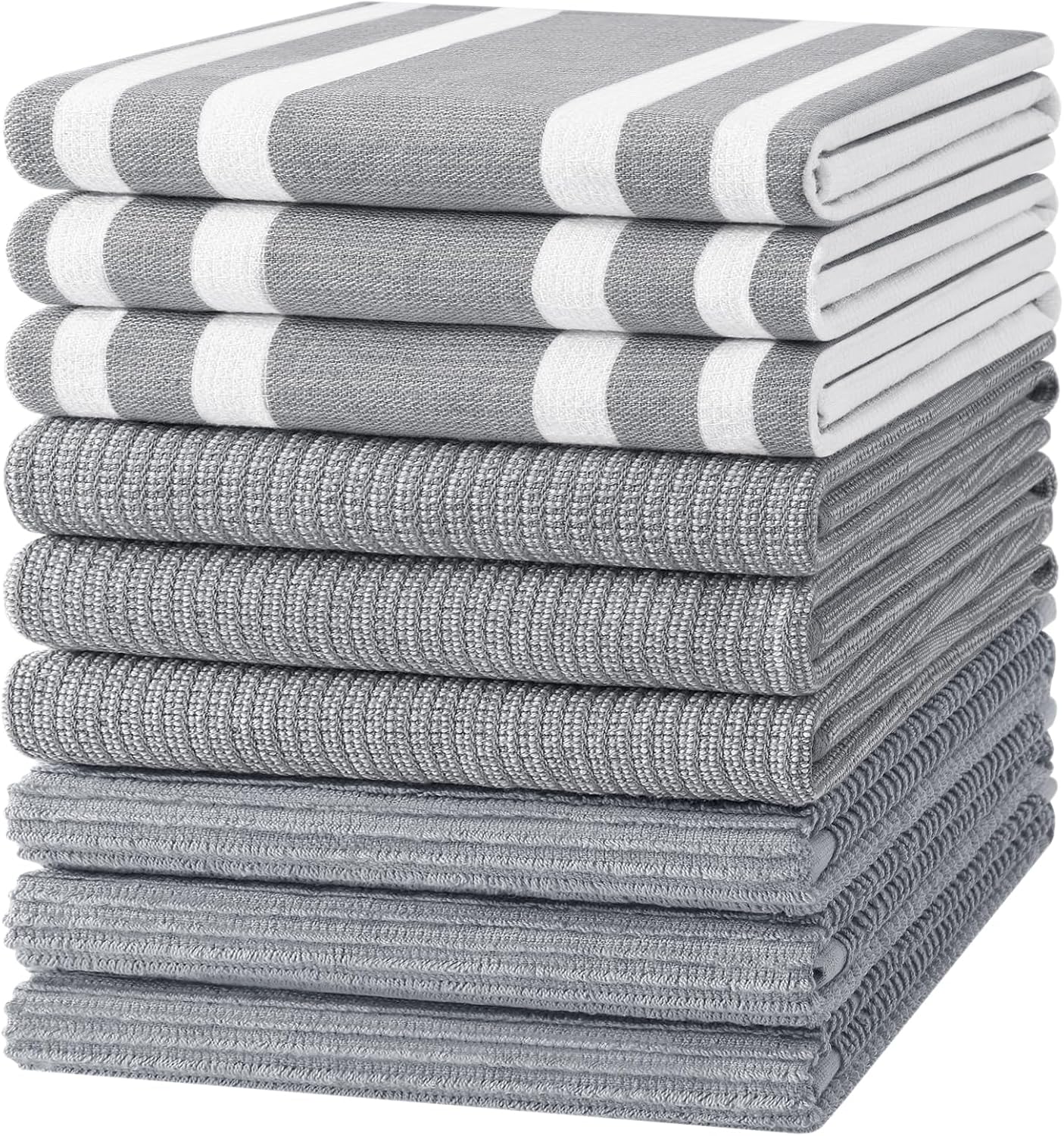 Homaxy Premium Kitchen Towels(18”x 28”, 9 Pack), Large Cotton 380 GSM Kitchen Hand Towels, Soft and Absorbent Terry Dish Towels, Multipurpose Tea Towel Set with Hanging Loop, Grey