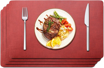 Maxpearl Faux Leather Placemats Set of 4, Waterproof - Wipe Clean - Heat Resistant - Anti Slip Dining Table Place Mats, Suitable for Indoor & Outdoor Use, 17’’×12’’, Red