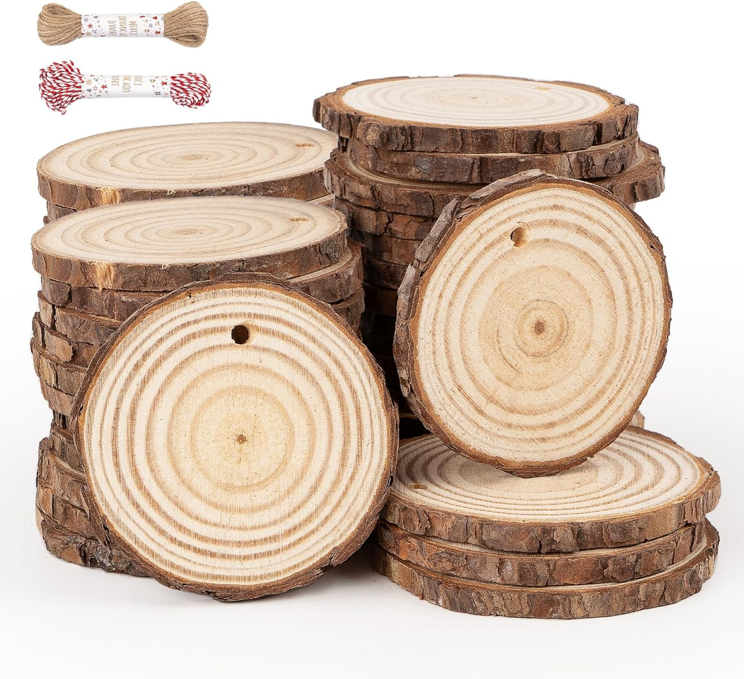 50 Pcs Wood Slices with Hole, 2.3"-2.8" Unfinished Wood, Wood Rounds for Crafts, Wood Crafts, Round Wood for Doodle, Splice, Paint, Art, Decorate, Ornament