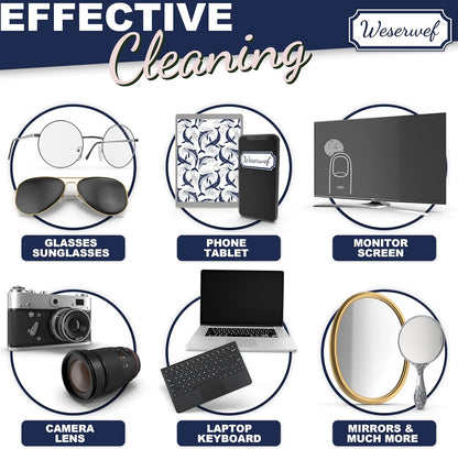 WESERWEF Design Microfiber Glasses Cleaning Cloth – Premium Cleaning Cloth for Eyeglasses, Screens, Tablets, Cameras & Lenses, 12" x 12", Ultra-Soft & Scratch-Free (Whales)