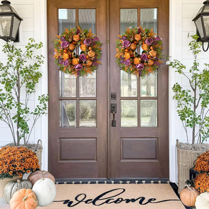 24 Inch Fall Wreath for Front Door - Autumn Wreath with Peony, Maple Leaves, Berries - Farmhouse Thanksgiving Halloween Decor for Porch, Front Door, Indoors & Outdoors - Rustic Harvest Home Decor