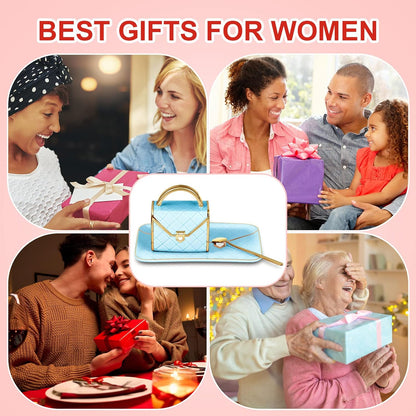 Zubebe 1 Set Coffee Mug Elegant Handbag Shaped Cup Modern Ceramic Purse Mug with Spoon and Saucer, 10oz Cute Creative Tea Cup for Office Home Woman Girls Gift (Blue)