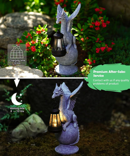 Qeeman Dragon on Ball with Solar Lantern Statues: Garden Decor Outdoor Decorations Art Figurine for Patio Balcony Yard Lawn