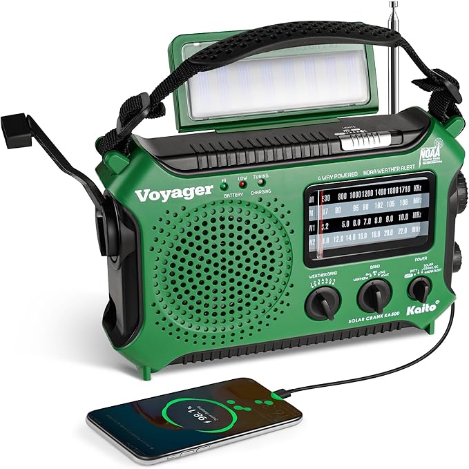 Kaito KA500GRN 5-Way Powered Emergency AM/FM/SW Weather Alert Radio, Green