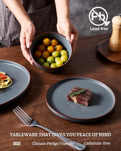 Famiware Mercury 24 Pieces Dinnerware Sets, Plates and Bowls Sets for 8, Microwave and Dishwasher Safe Dish Set, Charcoal