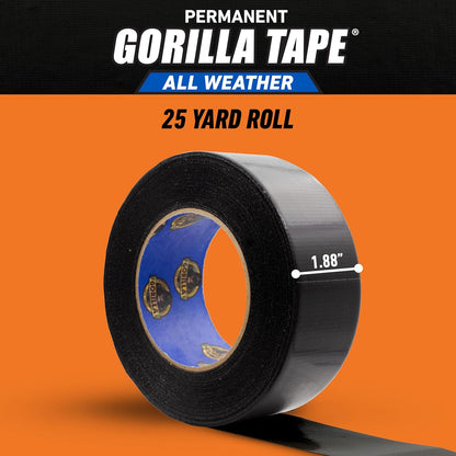Gorilla All Weather Duct Tape, Black, 1.88" x 25 yd | UV Resistant | Waterproof | For Outdoor Repairs | 2-Pack, Pack of 6