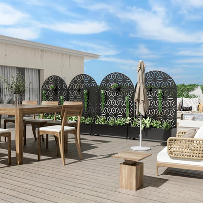 Casaphoria Metal Raised Garden Bed with Trellis and Wheels, 72"x47"x16" Arched Planter Box for Climbing Plants, Vegetables & Vines, Features Drainage Holes and Privacy Screen (Black-Star)