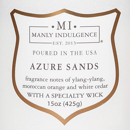 Manly Indulgence Azure Sands Scented Candles for Men, 15 oz Wooden Wick, Premium Soy Blend Wax, 60H Burn, Candles for Home Scented - Made in The USA