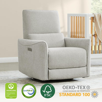 CHITA Power Recliner Chair Swivel Glider, FSC Certified Fabric Living Room Nursery Reclining Sofa Chair with Lumbar Support, Dove Grey