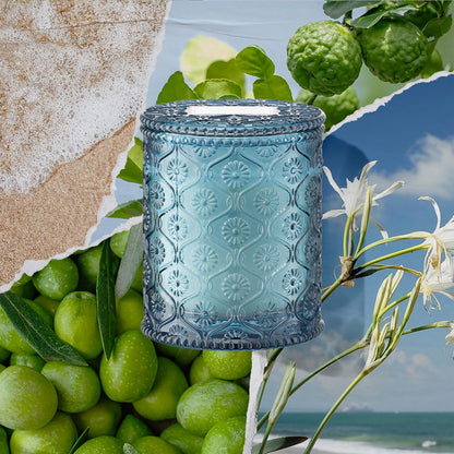 LA JOLIE MUSE Santorini Salt Air Candle - Bergamot, Sea Daffodil, Sandalwood | 6 oz Natural Soy Wax | 40 Hours Clean Burn | Ocean Scented Candle | Gift-Ready for Hosts & Gatherings
