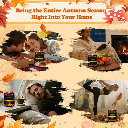 Fall Candles Set | 4 Pack Autumn Scented Candles - Fall Candle Gifts for Women Men, Soy Candles for Home Scented - Autumn Scent of - Pumpkin/Cinnamon Apple/Harvest/Vanilla Cream