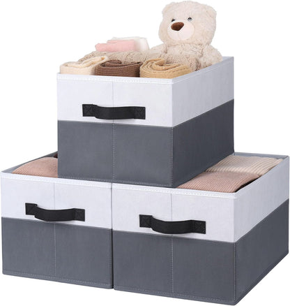 WUIKE Fabric Storage Bins, Extra Large Baskets for Organizing, Storage Bins for Shelves with Handles, Closet Organizer for Clothes, Gray & White, Extra Large, 3-Pack