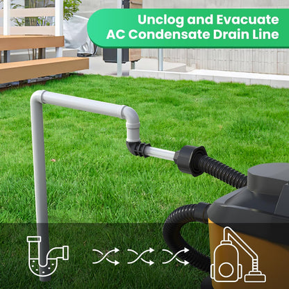 AC Drain Line Unclogger, HVAC to PVC Pipe AC Drain Line Cleaner Tool, A/C Condensate Drain Line Cleaner Adapter, AC Drain Sucker Wet Vac Attachment to Evacuate & Unclog AC Drain Lines-Black