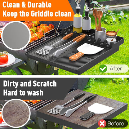 Silicone Grill Mat Compatible with Blackstone, Silicone Griddle Tools with Drip Pad, Spatula Mat for Outdoor Grill Kitchen Counter (Black)