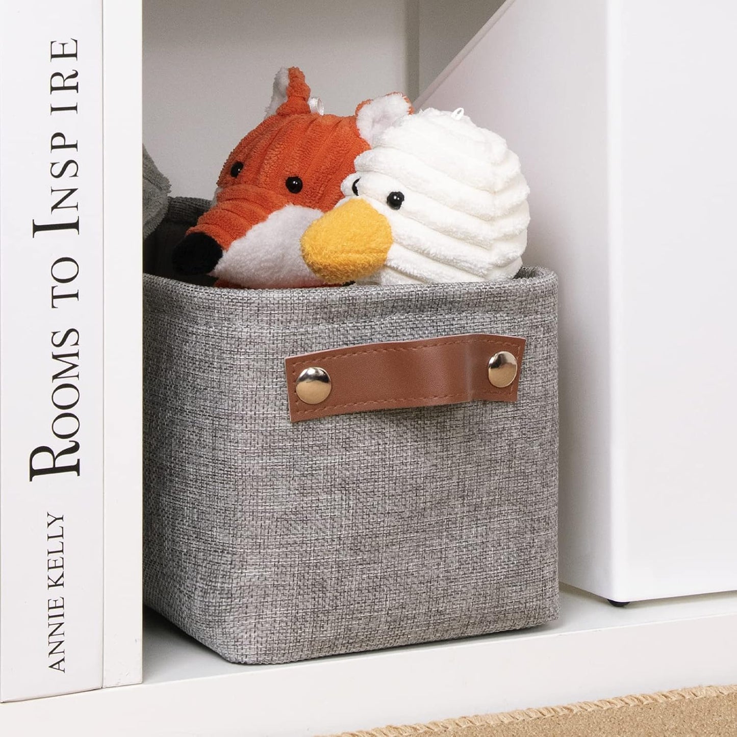 DULLEMELO Fabric Bathroom Storage Bin with Leather Handles, Narrow Organizer for Towels, Toilet Paper Rolls, Storage Basket for Back of Toilet, Vanities, Shelves & Cabinets (Gray)