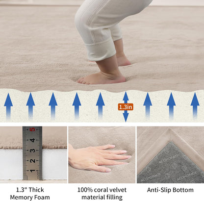 ACOMOPACK Baby Play Mat for Floor,1.3" Thick Memory Foam Area Rug for Living Room,Soft Velvet Crawling with Non-Slip Bottom for Kid,Toddler,39"×59" Tummy Time Nursery Rugs,Yoga（Beige）