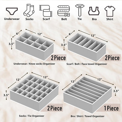 SIMPLE HOUSEWARE Closet Underwear Organizer Drawer Divider Assorted 7 Pieces, Gray