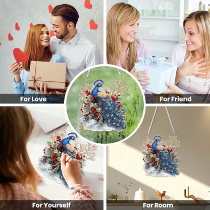 EOBROMD Diamond Hanging Art Kits for Adults, Peacock Flower Diamond Art Painting Suncatcher, DIY Special Shaped Rhinestone Kits for Adults, Window Pendants Home Garden Wall Hanging Ornament