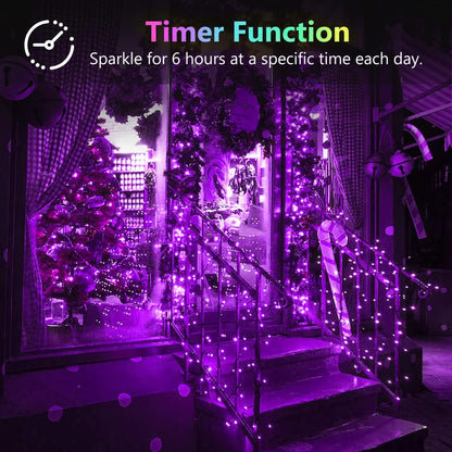 2 Pack 100LED Battery Operated Fairy Lights with Remote, 8 Modes LED String Lights with Timer, Dimmable, Memory Function, Waterproof Twinkle Lights for Outdoor Indoor Christmas Decor(Purple)