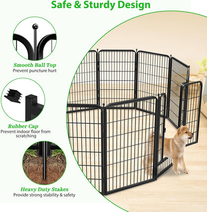 Decorative Black Metal Fencing Garden Fence with Gate, 67ft(L) 40in(H) 30 Fence Panels No Dig Fence Rustproof Animal Barrier Fence Temporary Dog Panels Fencing Outdoor