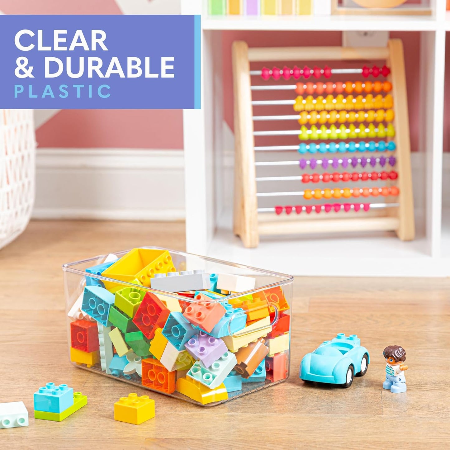 Plastic Food Storage 6 Pack Clear Container Bin with Handles for Organizing Kitchen, Pantry, Fridge, Freezer, Pantry,Bathroom. 10"x6"x5"