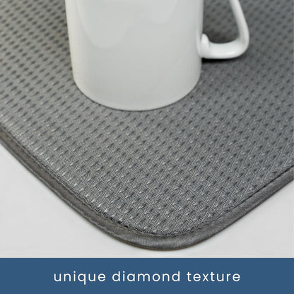 S&T INC. Dish Drying Mat, 16” x 18”, Absorbent Microfiber Kitchen Counter Mat, Drying Pad for Dishes, Utensils, Pots and Pans, Large, Diamond Texture, Grey