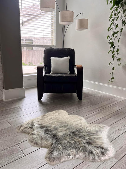 LAMBZY Faux Sheepskin Super Soft Hypoallergenic Free Shape Silky Shag Rug, Luxury Shaggy Plush Carpet for Bedrooms Living Kids Room Sofa Rugs (Brown with Beige Tips, Single 2'x3')