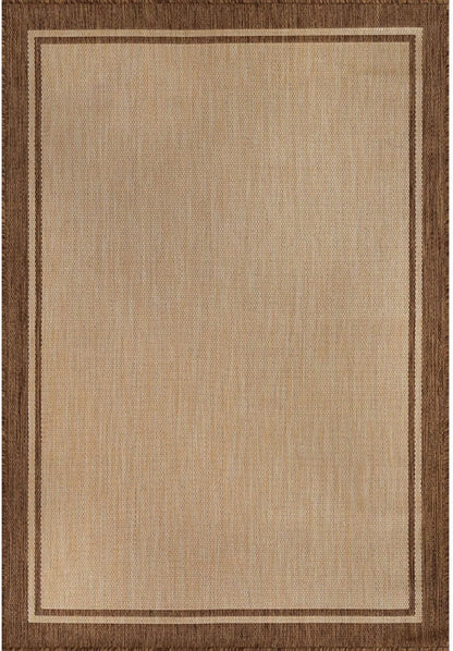 CAMILSON Outdoor Rug 5x7 Bordered Natural Brown Modern Area Rugs for Indoor and Outdoor Patios, Kitchen and Hallway Mats, Washable Porch Deck Outside Carpet (Border Jute, 5 x 7)
