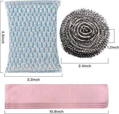 6pcs Stainless Steel Scrubber 2pcs Heavy Duty Scrub Sponges 1pcs Dish Clean Towel for Kitchens Bathroom and More