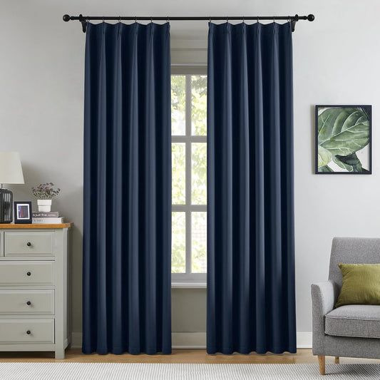 KangBang Navy Blue Blackout Curtains 84 Inch Length 2 Panels Set-Pinch Pleated Energy Saving Drapes for Bedroom Patriotic Nautical Decor Thermal Insulated Polyester Modern Decor, 40Wx84L