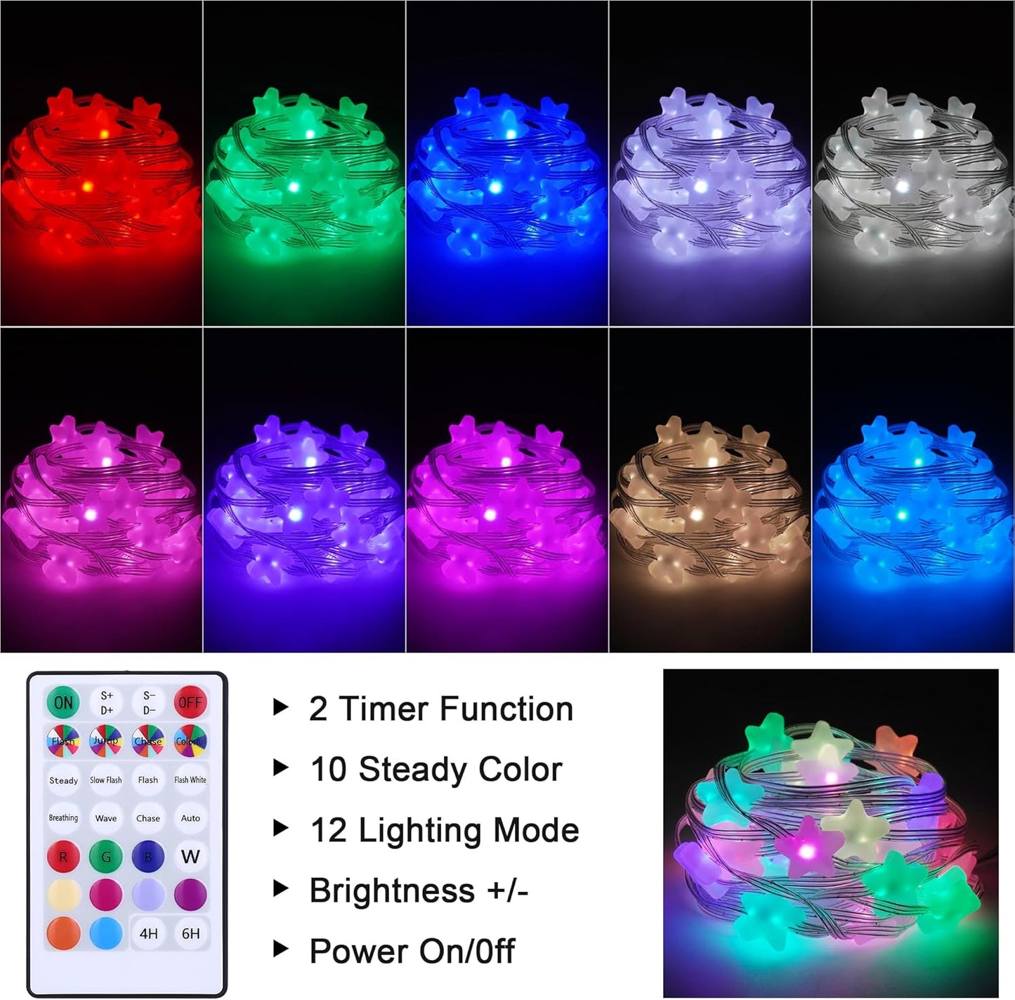 Fairy Lights Color Changing 16.5FT String Lights with Remote, 2-Pack Mini Star LED Twinkle Light USB Plug or Battery Powered for Indoor Outdoor Waterproof Party Garden Decoration