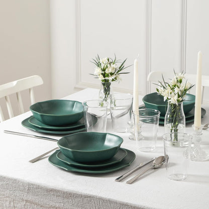 Stone Lain Baskerville 16-Piece Dinnerware Set Stoneware, Borosilicate Glass, Green