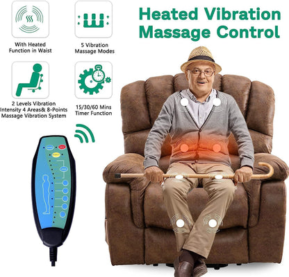 VIVIJASON Large Dual OKIN Motor Power Lift Recliner Chair for Elderly Big Man, 180° Lay Flat Electric Recliner with Heat & Massage, Infinite Position, 2 Remote Controls, Side Pockets & USB Port, Brown