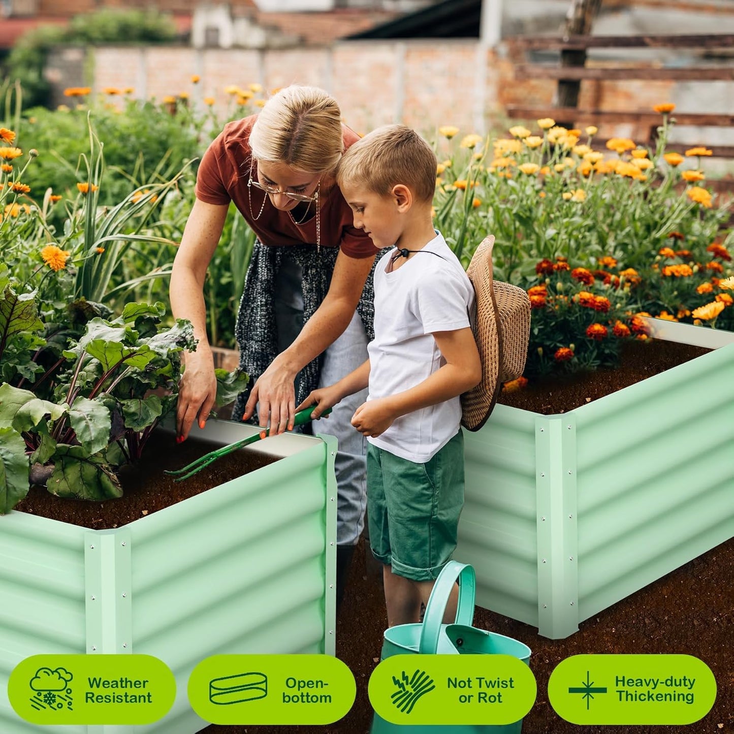 Large Outdoor Planter Boxes Kit Set of 2, 6x3x1.5ft Galvanized Raised Bed Planter with Open-Ended Base Design, Elevated for Outdoor Plants, Durable Raised Bed for Gardening,Green