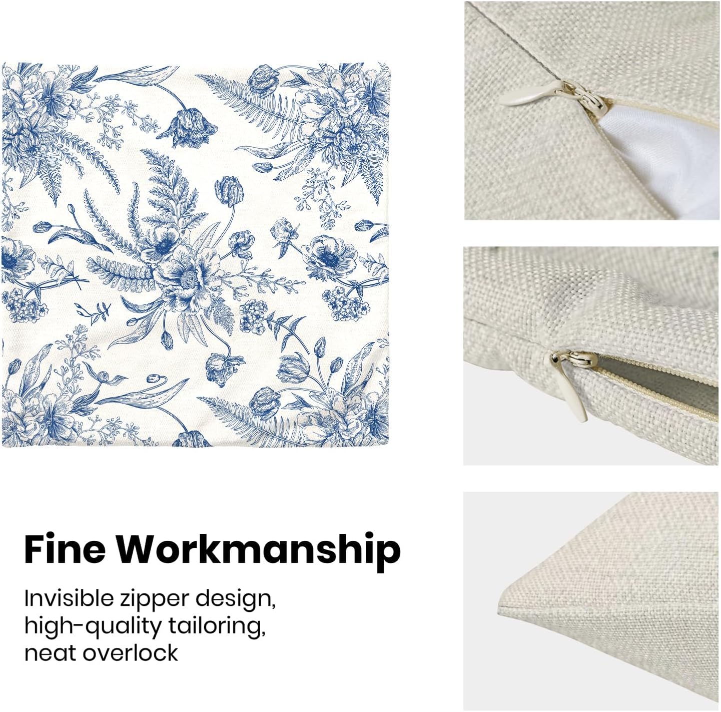 CXMEIFLY Spring Floral Leaves Pillow Covers 18 x 18 Inch Set of 2 for Chinoiserie Flowers Decor Throw Pillows Blue and White Seasonal Plant Outdoor Decorative Cushion Cases for Couch Bed Decorations