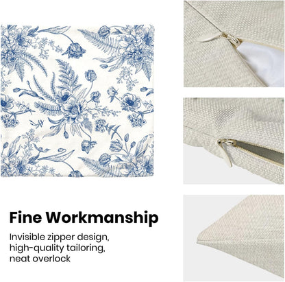 CXMEIFLY Spring Floral Leaves Pillow Covers 16 x 16 Inch Set of 2 for Chinoiserie Flowers Decor Throw Pillows Blue and White Seasonal Plant Outdoor Decorative Cushion Cases for Couch Bed Decorations