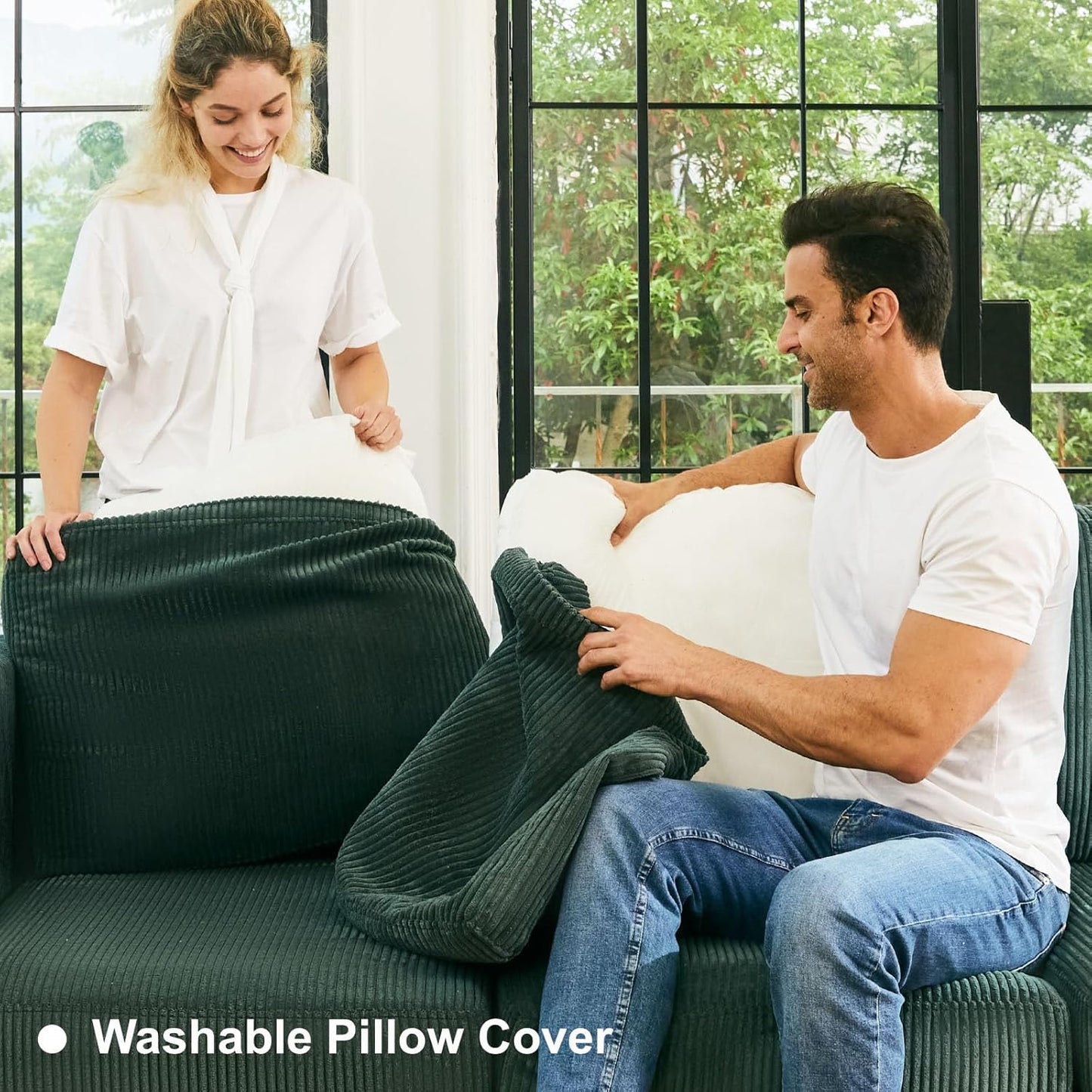 Belffin Corduroy Modular Sectional Sofa 9 Seat Convertible Sectional Sleeper Sofa Bed with Storage Ottomans Modular Sectional Couch Bed for Living Room Green