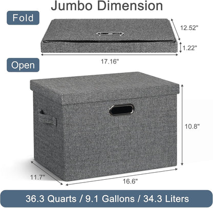 Large 17" 36 Quart Collapsible Stackable Storage Bins with Lids, 3 Packs Black and White Mix Linen Fabric Closet Boxes with Lids, Storage Cube Baskets Container Organizers (17x12x11)