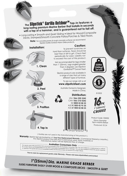 GorillaOutdoor 1 inch Round Furniture Feet Floor Protectors/Weatherproof Berber Glides for Furniture (Set of 16) Tap On Furniture Pads for Outdoor & Indoor Use