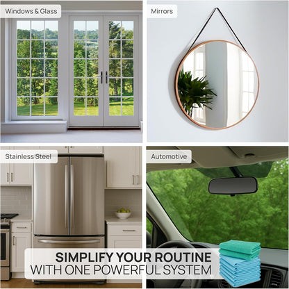 Claro 2 Step Glass Cleaning Cloth 8-Pack – Green Wet & Blue Dry Microfiber Towels Cleaning for Windows, Mirrors & Glass - Streak and Lint Free Cloth for Home, TV, Shower - Machine Washable